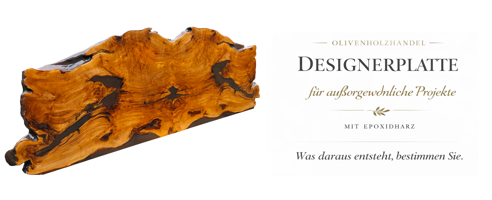 Handgefertigte Designerplatte Olivenholz Schreibtisch aus über 500 Jahre altes Olivenholz mit Epoxidharz – individuelles Unikat für Möbelbau